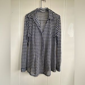 9- CABI Navy Geometric Plaid Mesh Button Up Shirt